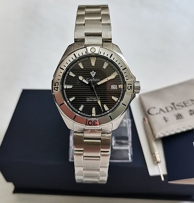 NEU IN OVP CADISEN C8218 GREY TEAK ALL STEEL SPORTUHR SEIKO NH35 SAPPHIRE 200m