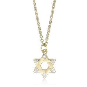 Authentic 18K Yellow Gold Plated Silver Jewish Star Pendant Necklace w/ Lab Grown Diamond