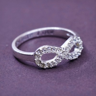 sz 7, Sterling silver handmade ring with Cz, 925 infinity band  infinite love''