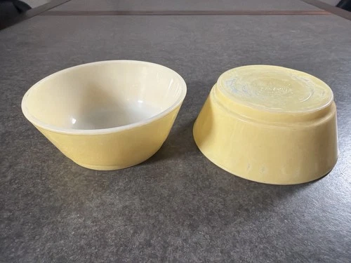 Vintage Fire-King Anchor Hocking Yellow Custard Bowls Milk Glass USA Mid-Century