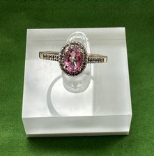 9ct Gold Halo Ring With Oval Cut Pink Tourmaline Gemstone With Diamonds Halo
