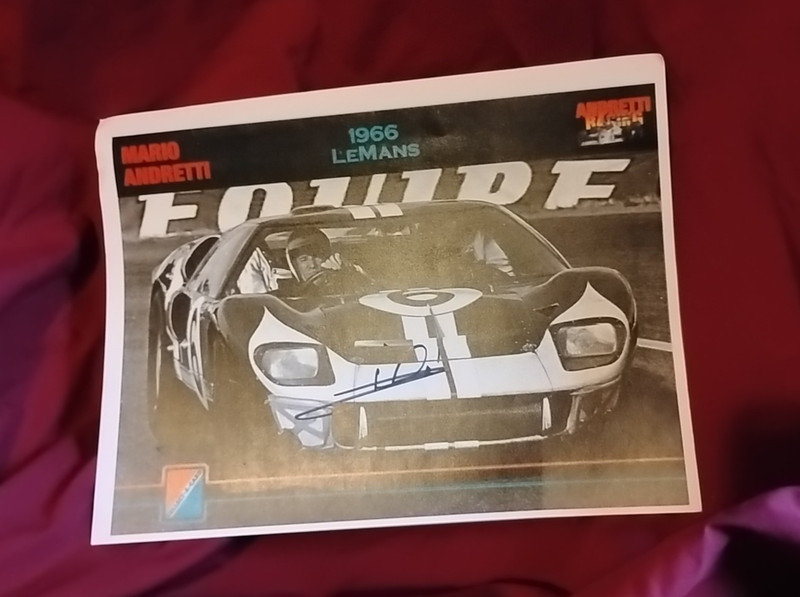 Mario Andretti Signed Photo Copy Of A Collect A Card Autographed 1966 LeMans Ink