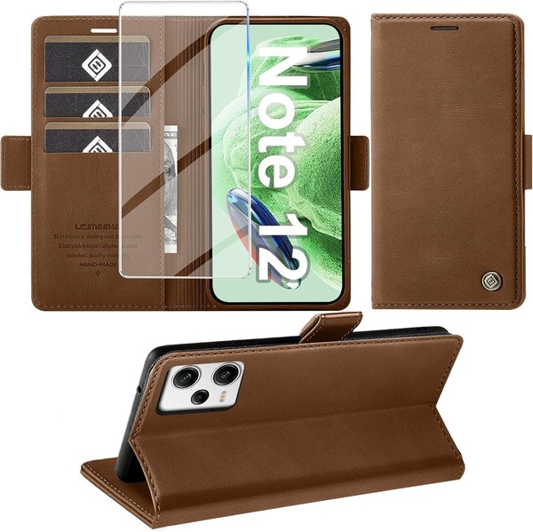 HandyhüLle Pu Leder Wallet Flip Case Braun Mit Displayschutz FüR Redmi Note 12-image