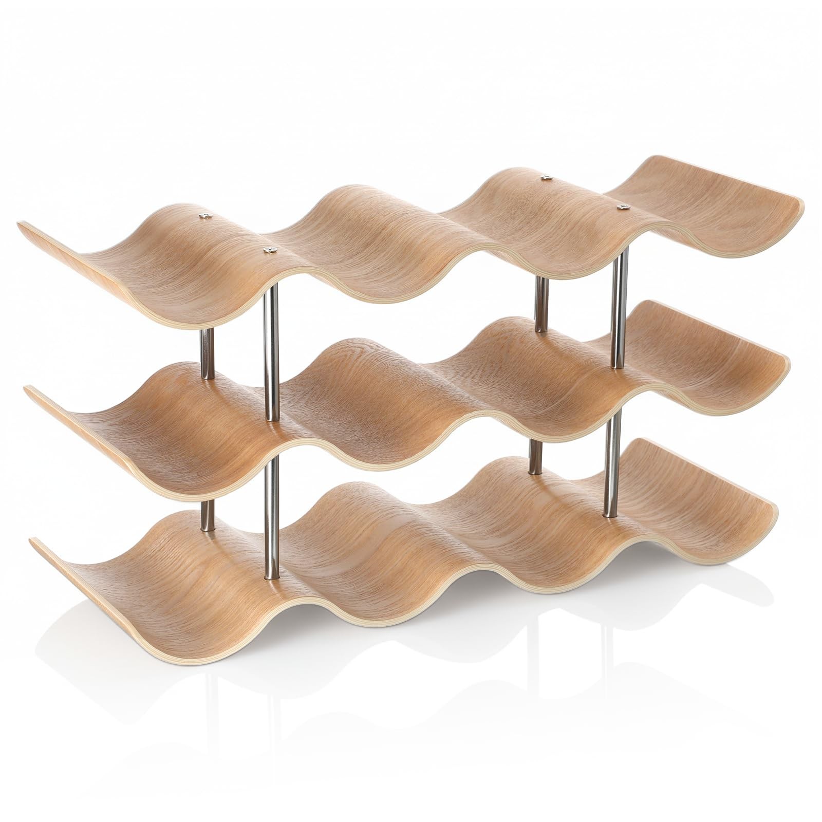 12 Bottle Countertop Wine Rack 3 Tier Wooden Wine Storage Rack Freestanding W...