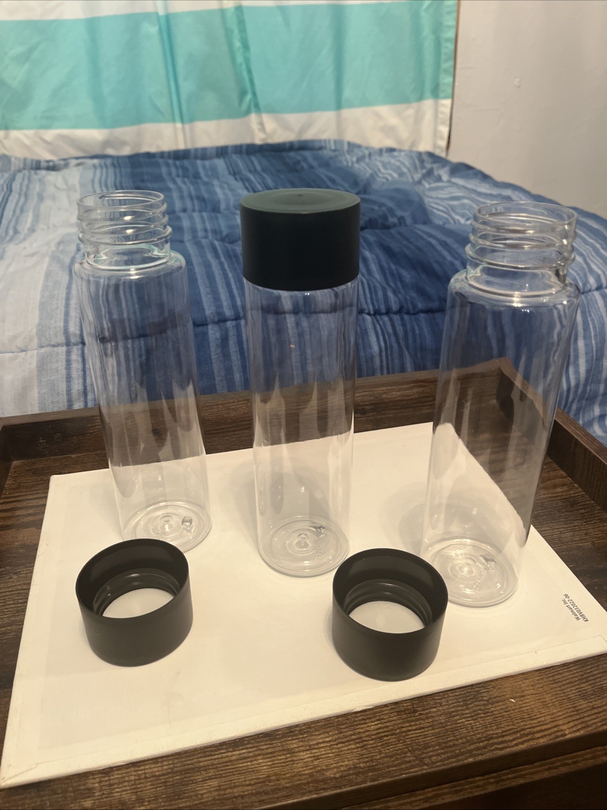 Clear 8-Inch Juice or Water Bottles with Black Lids