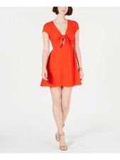 19 COOPER Womens Red Tie-front Cap Sleeve Mini Cocktail A-Line Dress L