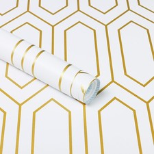 Peel and Stick Wallpaper White and Gold Geometric Paper Textured Modern Wall ...