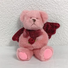 Russ Berrie Christmas Angel Bear Plush Pink Wings Rose Ornament Sparkle Teddy