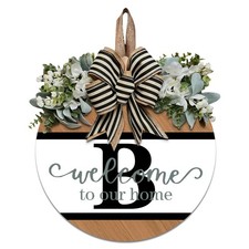 Last Name Round Front Door Wreath Decor for All Seasons, 26 Initial Letter Wr...
