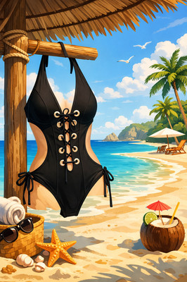 Designer Cut out Badeanzug in edlem Schwarz   modern, figurbetont und ungetragen