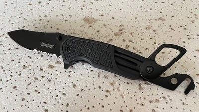 Kershaw 8100 Funxion Folding Pocket Knife Combo Blade Multi Tool Knife Black Lin