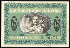 Emergency money Münster 1921, 75 Pfennig, hotel and coffee Kaiserhof voucher No. A 06 