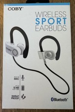 COBY Wireless Sport Bluetooth Earbuds, White, CEBT-415-WHT  NEW