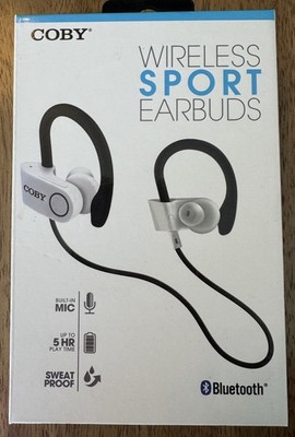 COBY Wireless Sport Bluetooth Earbuds, White, CEBT-415-WHT ~ NEW