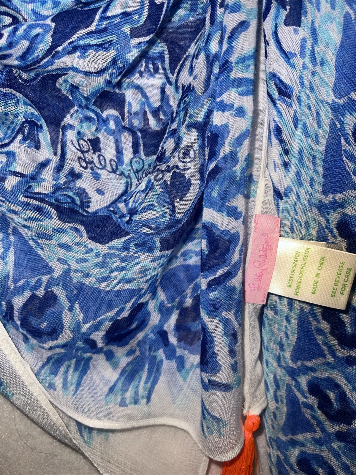 Lilly Pulitzer Square Tassle Scarf Coverup Wrap Elephant Print Stunning