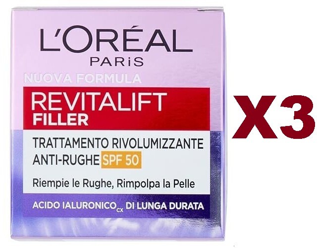 3 PZ  L'OREAL REVITALIFT FILLER CREMA TRATTAMENTO RIVOLUMIZZANTE ANTI RUGHE 50ML