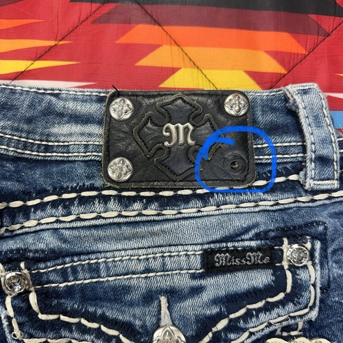 Miss Me Jeans Women's Size 29x27 JE8008BR Boot Blue Flap Pockets Rhinestones - Picture 14 of 15