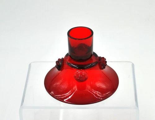 Vintage Blenko Glass Candlestick With Applied Prunts - Design #445CS - Ruby