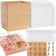 Lefimot 50 Pack Small Charcuterie Clear Lids 5 Inches Square To Go Paper Mini