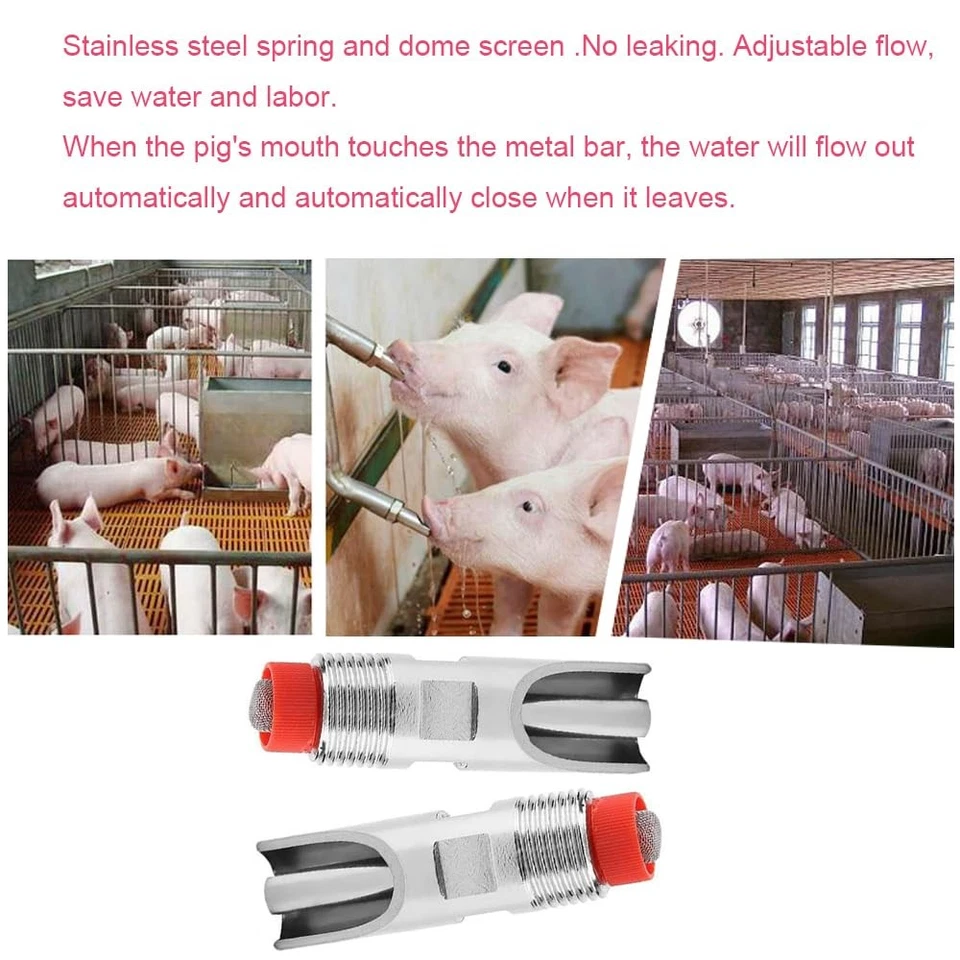 Paquete de 10 pezones de riego para cerdo de acero inoxidable 1/2 NPT bebedero automático para pezones de cerdo Foto 4 de 4