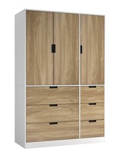 RIGA Wooden 3 Door 6 Drawer Wardrobe Bedroom Storage Closet Shelves Hanging Rail
