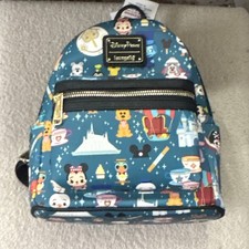 Loungefly Disney Parks Mini Backpack Blue Multicolor Allover Character Print
