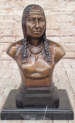 Native American Indian Warrior Chief Bust Bronze Sculpture Lost Wax Method