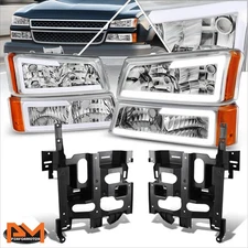For 03-07 Chevy Avalanche Silverado LED DRL Chrome Headlights Headlamps+Bracket