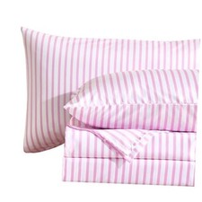 4Pieces Striped Sheets Set, Breathable Sheet Set with 16" King Pink Simple