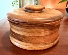 Vintage MCM Hand Turned Wooden Bowl w/ Lid Handmade Wood 7.5" x 4.5" w/ Lid