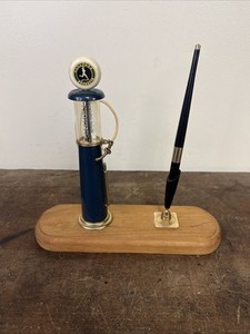 Marathon Products Mini Gas Pump Pen Holder Stand With Wood Base