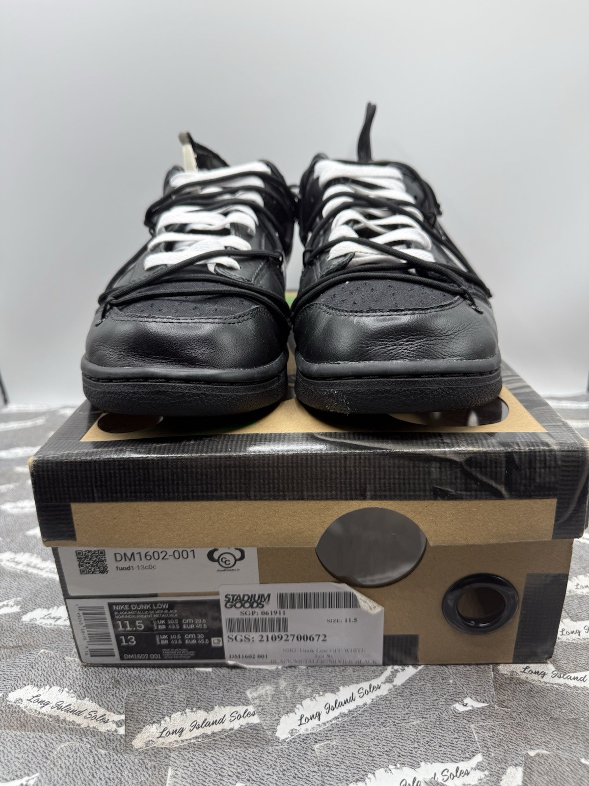 OFF WHITE X NIKE Nike Off White x Dunk Low "Lotto 50 di 50" Taglia 11.5 DM1602 001 Nero