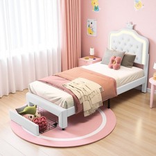 Kinderbett für Mädchen 90 x 200 cm, Prinzessin Bett mit 1 Schubladen und LED