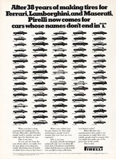 1976 Pirelli: Making Tires Ferrari Lamborghini Maserati Vintage Print Ad