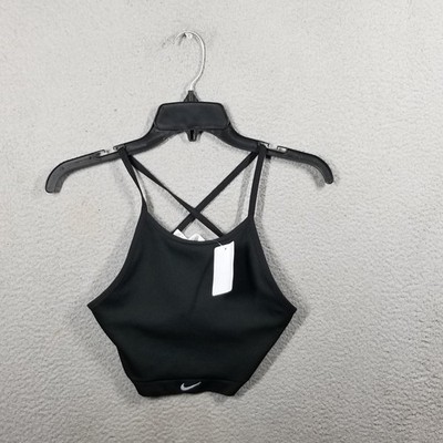 Nike Sports Bra Womens Large Black Ribbed Crossback Strappy Swoosh DV9986-010
