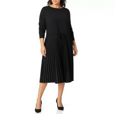 J.Jill Dress Black Long Sleeve Adjustable Tie Waist Pleated Skirt Midi Size XL