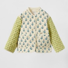 Zara Cream Quilted Jacket Button Blue Floral Print - Size 14 GIRLS