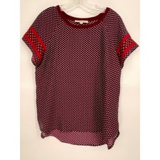 Ann Taylor LOFT Burgundy Geometric Print Short Sleeve Blouse Top Medium