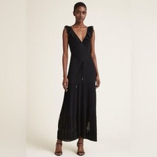 Zimmermann Black Ruffle Maxi Dress Quiet Luxury Pleated Gown Size 0 NEW