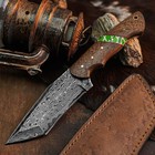 8.9" inch Damascus Steel Hunting Knife Full Tang Wood Handle Leather Sheath — photo 1