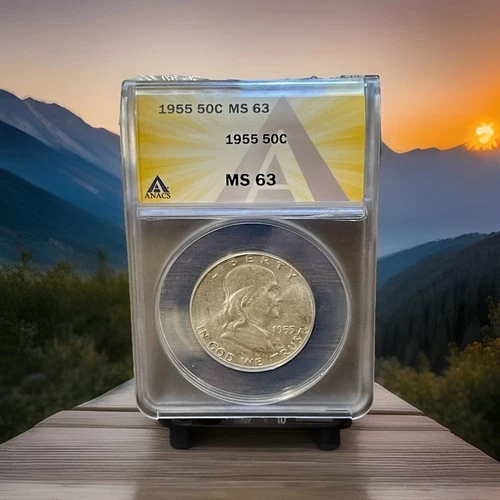 1955 FRANKLIN HALF DOLLAR ANACS MS 63 SILVER 90% GRADED COIN 2.5 million minted