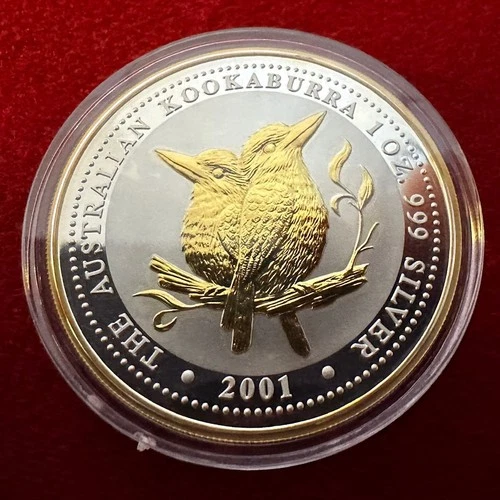 1 Troy OZ .999 Silver 2001 Perth Mint Kookaburra Coin with 24K Gilding by SFS