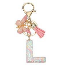 Alphabet l Tassel Butterfly Initial Letter Keychain Pink, Pack of 1 