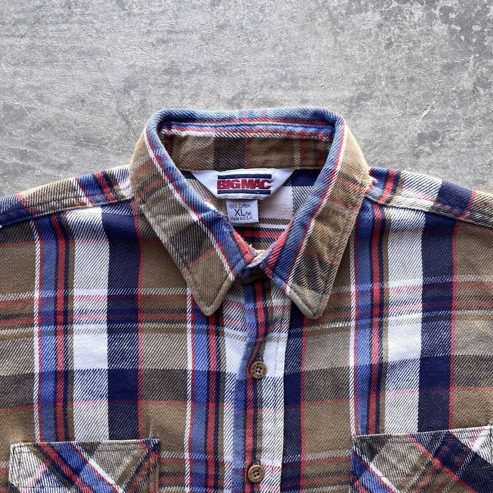 Vintage Anos 70/80 Big Mac Xadrez Pesado Botão Flanela GG Grunge Desgastado - Imagem 2 de 4