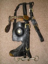 Antique Black Leather Shire Horse Heavy Harness Show Bridle With Brasses & Bit