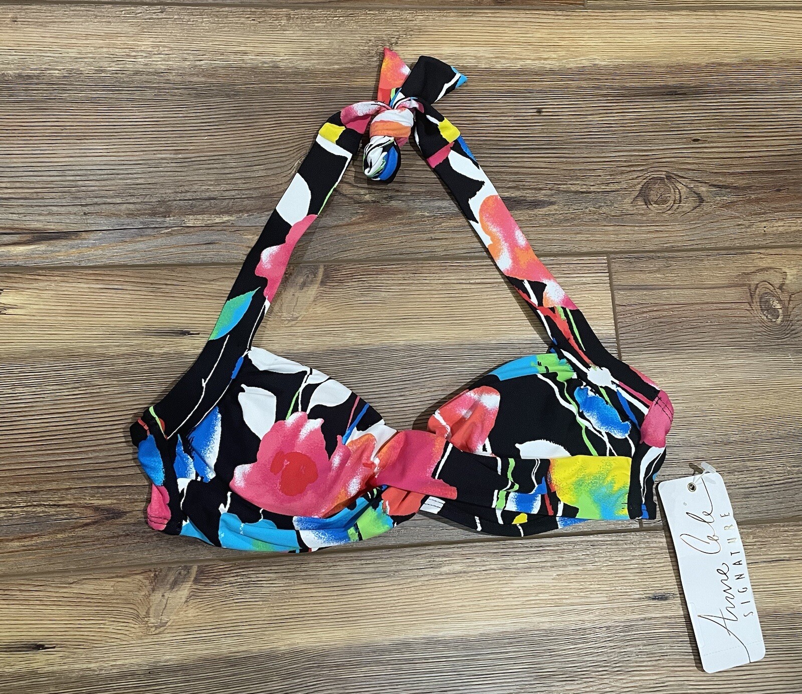 Anne Cole Halter Bikini Top Women’s XS Underwire Twisted Multicolor Padded NEW
