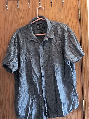 Blue Rag Button American Rag Button Up Shirt Mens XXL Blue Short Sleeve 55% Linen ...