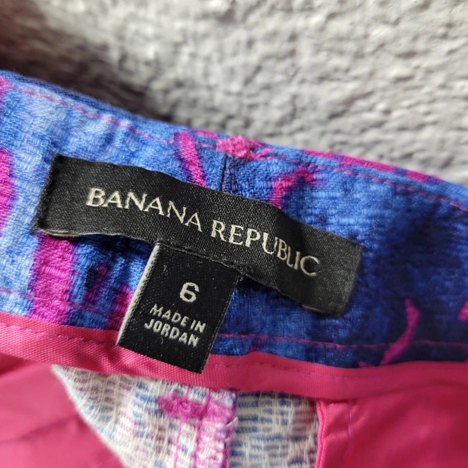 Pantalones Cortos Chinos Banana Republic Mujer Estampado Floral Algodón Talla 6 Azul Rosa Bolsillos Foto 4 de 4