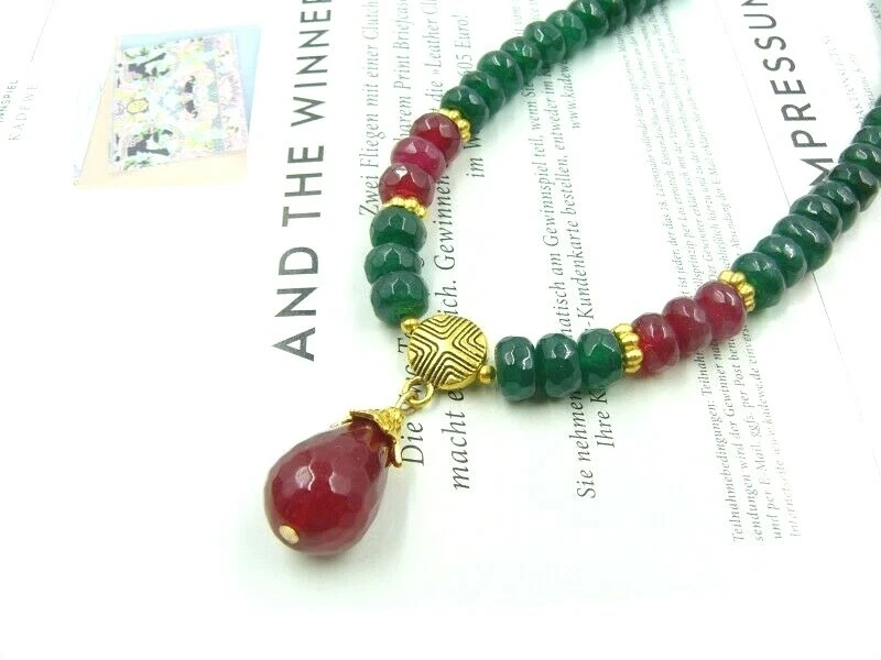 BAILYSBEADS Smaragd-Halskette Kette Collier mit Rubin Anhänger behandelt CV30 - Bild 3 von 3