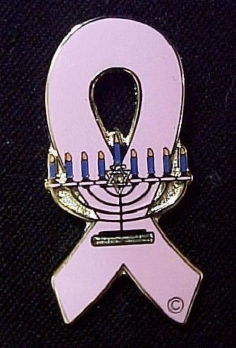 Breast Cancer Pin Pink Awareness Ribbon Jewish Menorah Lapel Silver Plated New - Picture 3 of 3